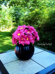 Large Black Pumpkin & Hot Pink Pumpkin Flower Table Centerpiece Flower Arrangement  by KreativelyKrafted