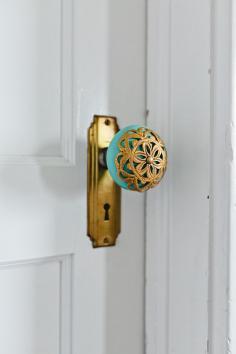 Home owner said, "This is one of the door knobs that leads into our master bedroom. We love to purchase our door knobs from Anthropologie.  We've put a different knob on each door.  We think it gives each room a special touch as you enter." LOVE it!