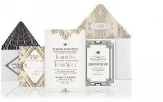 Luxury wedding invitation designer Atelier Isabey's bold Art Deco design pairs stunning black and white graphics with luxurious combinations of letterpress and foil stamping on crisp white papers. Perfect for a 1920s Great Gatsby inspired wedding. www.belsonbespoke...