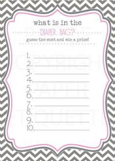 INSTANT UPLOAD - Baby Shower Games Chevron Pink and Gray (2 files) - Print Your Own. $8.00, via Etsy.