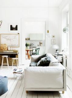 Shop the Room: A Fresh Family Home via @Domaine // Scandinavian style apartment with white wood floors.