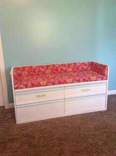 Repurposed dresser as bench