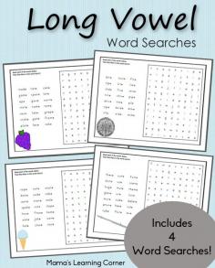 4-page set of Free Long Vowel Word Searches