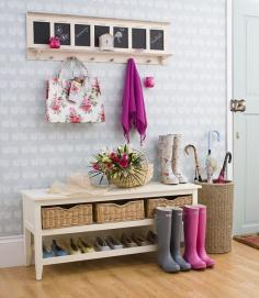 i've always thought about your entrance way to your home and shoe storage options (liking this, would possibly like the bottom shoe rack as a long rectangular cane basket instead)