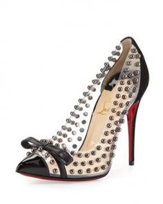 #Christian Louboutin Bille Studded PVC Red Sole Pump, Black #Bergdorf Goodman.