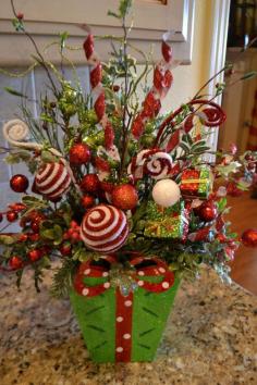 Whimiscal Christmas Flower Arrangements | Whimsical Green Present Arrangement by kristenscreations on Etsy