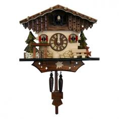 Are you looking for a unique holiday decoration that no one else has? Look no further than the elegant yet simple beautiful gift. This unique decoration has been made from great quality and would look perfect in any setting! Black Forest cuckoo Clock. Made in Germany. Battery-operated movement. Cuckoos the number of hours on the hour. Music plays on the hour chops wood and waterwheel turns. Plays 12 different tunes. Uses 3 "C" batteries (not included). Dimensions: 8.5"H x 10"W x 6"D.