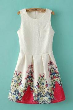 Sweet Floral Printing Sleeveless Vintage Skater Dress