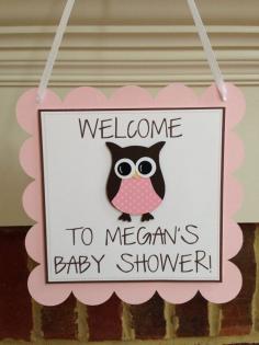 BABY SHOWER Sign OWL Pink and Brown Girl Welcome Sign Baby Shower Decor