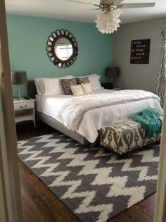 Bedroom {accent walls} - love the calming turquoise color, w/ grey