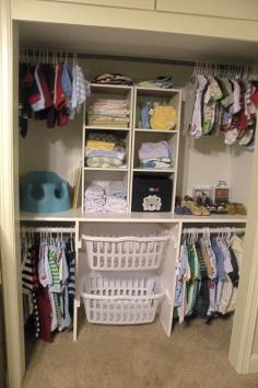 Kids closet....Laundry Basket in Closet. No need for hampers and can take it straight to the laundry.