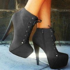 Black lace up heel booties