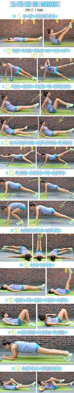 The 5 to 50 Ab Workout. Feel the burn and love the results! Pin now, check later.