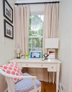 desk in a small space.  Hollie Hill Home Tour // bedroom styling // window nook // office space styling // photography by Tin Can Photography