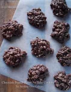 Chocolate Peanut Butter No Bake Cookies | www.tryanythingon... | Chocolatey peanut buttery cookies that require no baking. | #chocolatepeanutbuttercookies #nobake #cookies