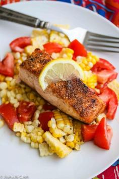 Spice Rubbed Roast Salmon © Jeanette's Healthy Living #easy #dinner #recipe #healthy #salmon #fish #seafood