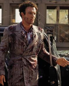 James Caan Assassinated in The Godfather - Make-Up Legend DICK SMITH had him rigged up to 200 explosive caps that went in sequence with the machine gun. Very Impressive on camera.