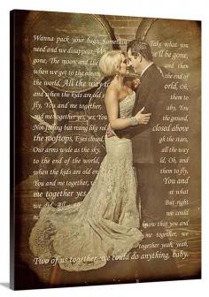 Beautiful wedding portrait on canvas + the words to "your song" or your wedding vows. Such a sweet keepsake!