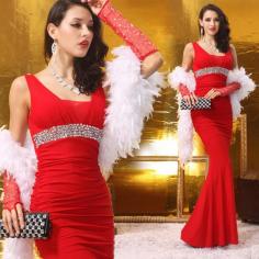 new red star long paragraph Slim fishtail skirt cocktail dress toast clothing evening