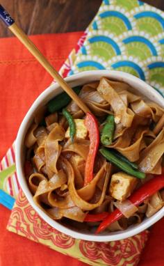 Thai take-out at home is easy when these spicy salty delicious drunken noodles with tofu and peppers are on the menu!