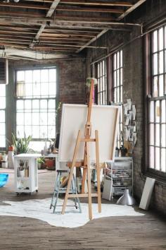 Katie Stratton's gorgeous work space. **SWOON** the light in this room.. Reminds me of the photographer's apartment in House of Cards.