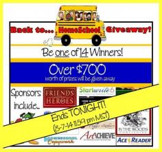 Huge Back to Homeschool Giveaway .... Ending tonight @ 11:59pm MST....Enter now @ www.christianhome...