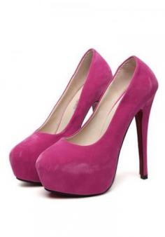 Women's candy color round toe suede high heels-platforms