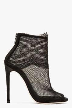 DOLCE & GABBANA Black Lace & mesh ankle boots