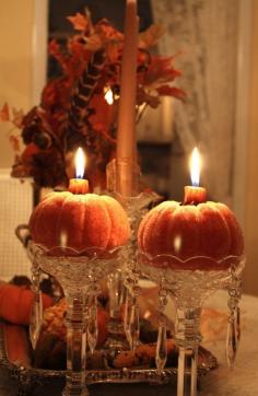 Crystal, pumpkins, candles