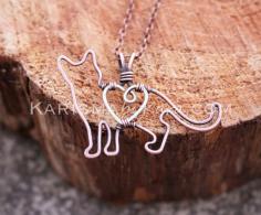 Cat Necklace, Kitten, Copper, Pet Jewelry, Sterling Silver, Wire Jewelry - sweet