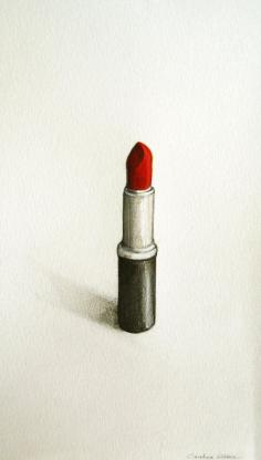 Original lipstick drawing - modern lipstick art drawing on paper- red white grey black/ ink wash/watercolor lipstick art/figurative drawing via Etsy