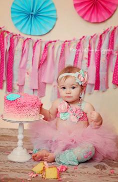 Pink, Aqua, Birthday, Tutu and Headband, outfit, 1st birthday, Girl, Newborn, Infant, cake smash, photo prop. $35.00, via Etsy.