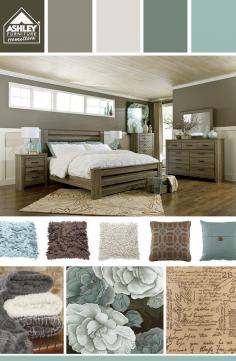 Cool blues for the bedroom - love! (Zelen Poster Bed - Ashley Furniture HomeStore)