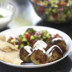 Turkey Falafel Meatballs with Lemony Yogurt Sauce