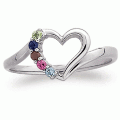 Sterling Silver Petite Heart Mother's Ring - dainty ring can have up to 7 birthstones of kids or grandkids.  An inexpensive Mother's Day ring - under $35!