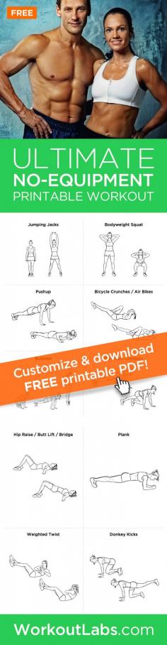 Ultimate At-Home No Equipment Workout Plan – Need a good full-body home-based workout that doesn't require gym equipment? Try this intense two-page bodyweight workout that you can do anywhere!