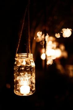 A simpler mason jar idea. Just add rope and a tea light. Easy, beautiful and completely rustic.