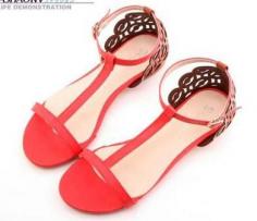 Free Shipping 2013 sandals t belt cutout carved open toe sandals flat heel post sandals female US $27.30