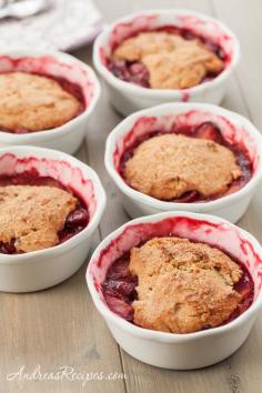 Plum Cobbler with Whole Grain Biscuits, adapted from Cooking Light and made with our backyard plums.