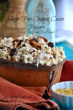 Sugar-Free Coconut Cacao Popcorn {Gluten-Free, Dairy-Free, Vegan} #glutenfree