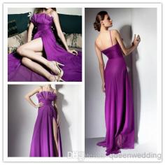 Free Shipping 2014 Fashion Beautiful Prom Gowns Strapless Spaghetti Straps Pleat Side Slit Floor Length Chiffon Party Dresses
