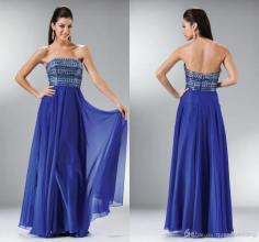 Beautiful Fashion Blue Prom Dress A Line Strapless Backless Sequins Diamond Floor Length Chiffon Evening Party Dresses Prom Gowns