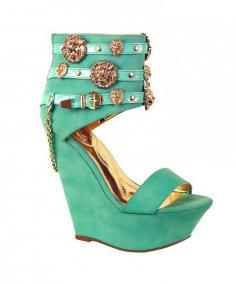 Women's #Fashion #Shoes: Romina Wedge #Mint Green with Gold Lion Face Detailing: #Wedges