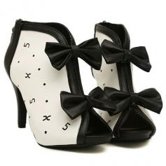 Sexy Peep Toe Pattern Print Bow High Heels