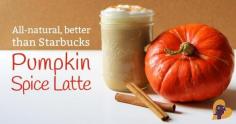 Pumpkin Spice latte recipe, a natural Starbucks copycat that's WAY healthier and way less expensive too. From MamaNatural.com. #Pumpkin #Pum...