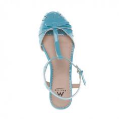 pretty shiny baby blue tstrap flats