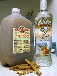 For the fall: Hot Caramel Apple Cider {for grown ups} 4 mug’s worth of Apple Cider, 1 mug’s worth of Caramel Vodka, 1 tablespoon Cinnamon, 1/4 cup Brown Sugar