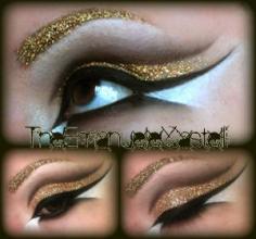 halloween makeup diy -- cleopatra or egyptian makeup inspiration.  love the idea of the gold glitter blocked eyebrows, they add the extra oomph