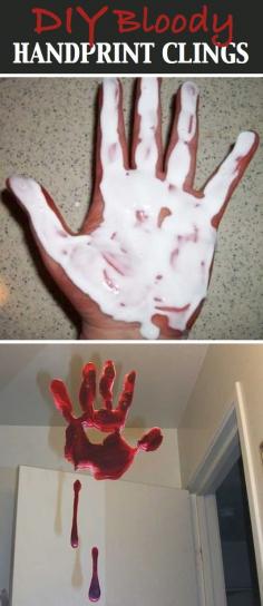 Bloody handprints - hang from the ceiling in the bathroom.