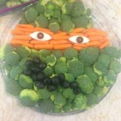 Teenage Mutant Ninja Turtle Birthday Party Veggie Tray. Could do a fruit version of kiwi and strawberries for Raph.